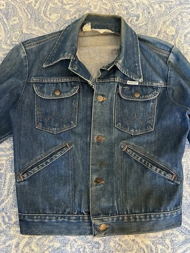 Vintage 70s Wrangler No-Fault Denim Jacket 36 Ridin High Motocross Iron-On USA - product listing photo