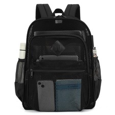 Large Black Mesh Backpack Heavy Duty See Through College School Work Bag