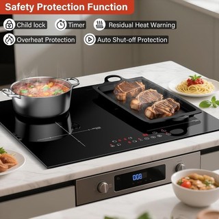 4 Zone Induction Hob 60cm Flexible Zone 6000W Boost Touch Control Timer Lock