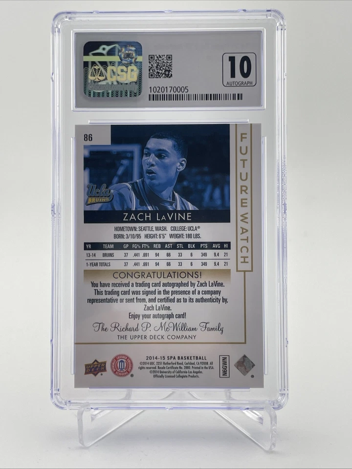 2014-15 SP AUTHENTIC FUTURE WATCH ZACH LAVINE ROOKIE AUTO CSG 10 💎💎 #117/475 - Image 2 of 2