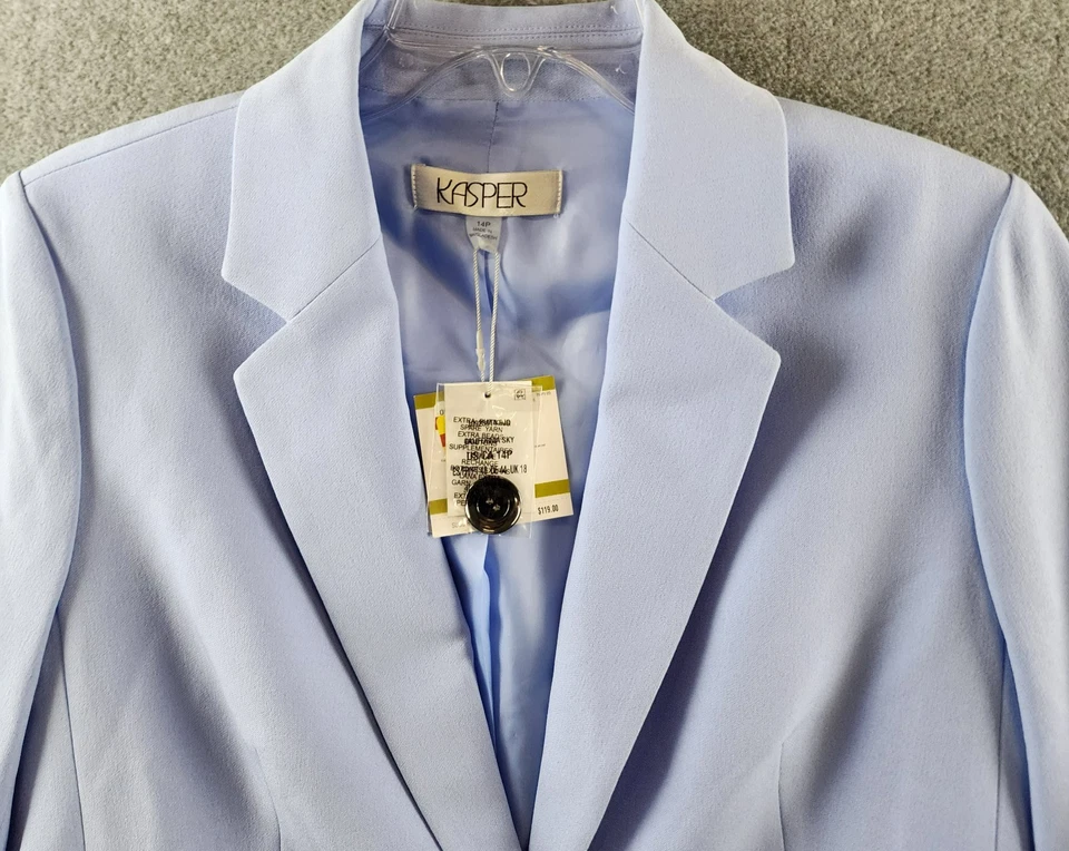 Kasper Petite 3/4-Sleeve One-Button Blazer Women's 14P Light Blue Solid Pockets - Image 3 of 4