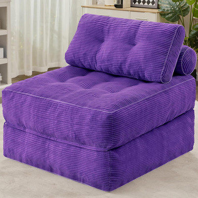 Convertible Folding Sofa Bed with Dual-Pillow, Purple Lounge Chair