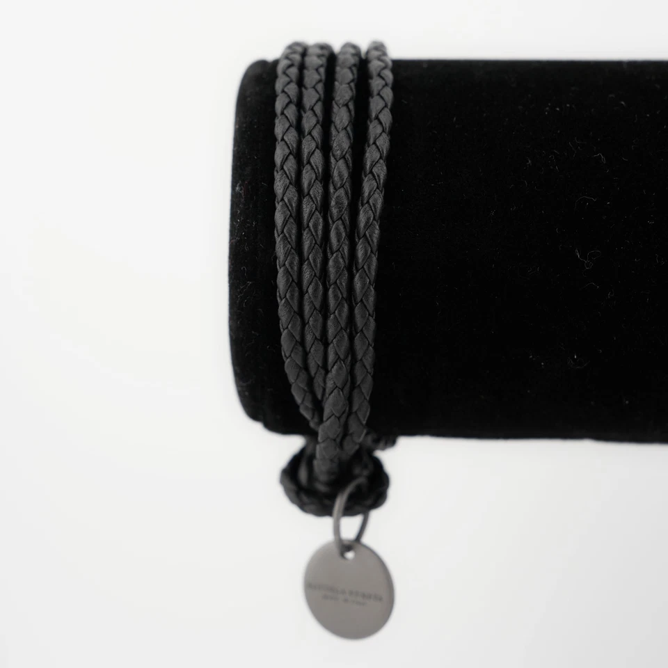 READ Bottega Veneta Nappa Leather Intrecciato Wrap Bracelet Black - Image 3 of 4