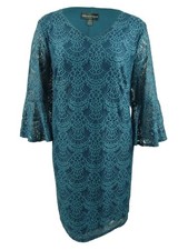 Connected Women's Petite Lace Bell-Sleeve Dress (4P, Dark Mallard)