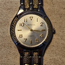 Geneva Quartz Women s Two-Tone Watch Silver Gold Tone Stainless Steel New Batter