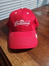 Vtg Budweiser K-Products Hat Embroidered Red Cap Grab Some Buds Adjustable 