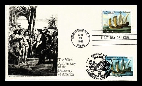 DR JIM STAMPS US COVER COLUMBUS CROSSING ATLANTIC FDC ITALY JOINT ISSUE COMBO