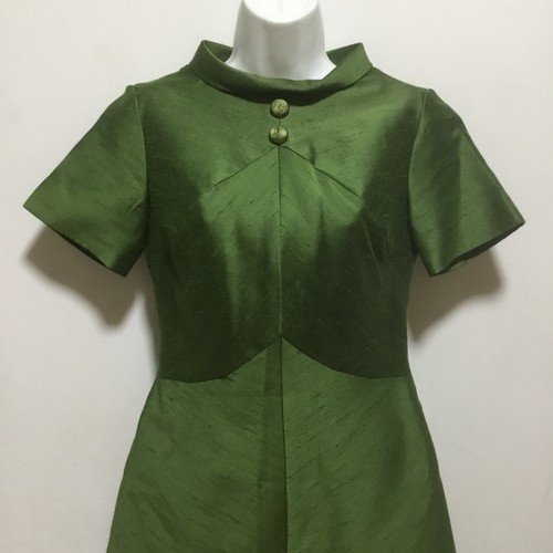 60s Forest Green Mod Mini Shift Dress VTG Sz 8 S Slubs Shantung ? Lined, Size 8, $59 - Photo 2