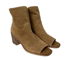 Lucky Brand Ryemi Peep-Toe Boho Ankle Boots Booties  Size US 9  Brown Suede