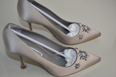 Escarpins Manolo Blahnik GHAZALISI BB Gris Satin - Chaussures Bijoux 925$ - Tailles 38.5, 41, 41.5