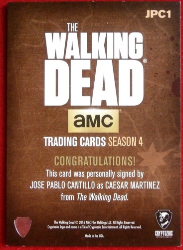 THE WALKING DEAD, JOSE PABLO CANTILLO Hand-Signed LIMITED EDITION Autograph Card - Picture 2 of 2