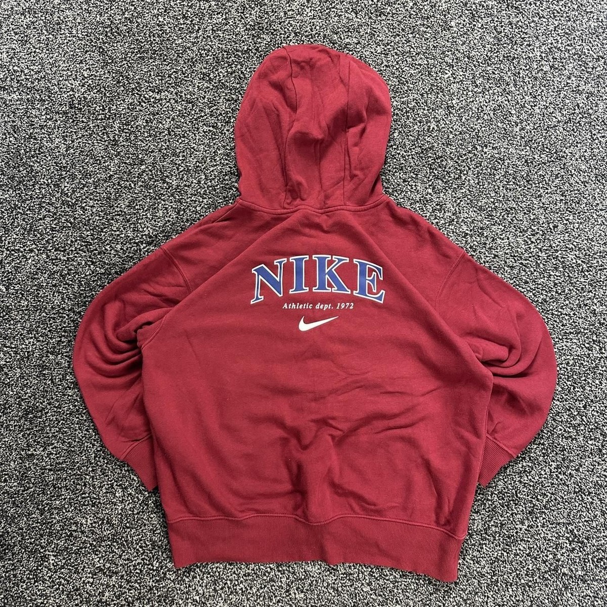 Vintage Nike Swoosh Big Spellout Print Size Small Full Zip Burgundy Hoodie