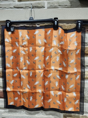 ITALIAN 100% SILK SCARF Halloween GHOST THEME 20" x 20" - Picture 6 of 7