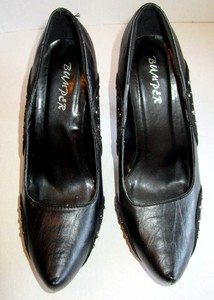 BUMPER-Women-039-s-Black-Leather-amp-Suede-with-Silver-Studs-4-034-Heel-Pumps-Size-9-M