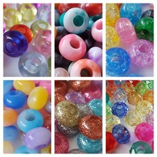 Large Big Hole x15 Acrylic European Donut Beads For Jewellery Making 14x9mm