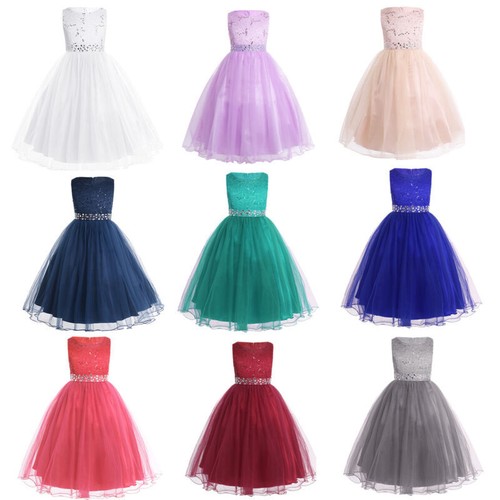 US Flower Girls Lace Long Dress Wedding Party Pageant Princess Formal Maxi Gown - Picture 3 of 65