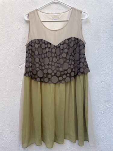 Blush Tunic Dress Womens Medium Lime Green Layered Chiffon Dots Artsy Brat Sheer - Picture 2 of 20
