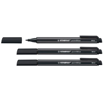 3 x Stabilo Fasermaler pointMax Filzstifte Permanentmarker 0,8 mm schwarz
