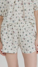  135 THE GREAT. Women White Floral Sleep Shorts Smocked Sleepwear Size 3 / L-XL