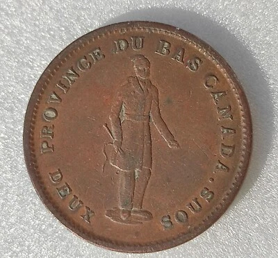 DEUX SOUS 1837 PROVINCE DU BAS CANADA bank token one penny - Photo 1/2