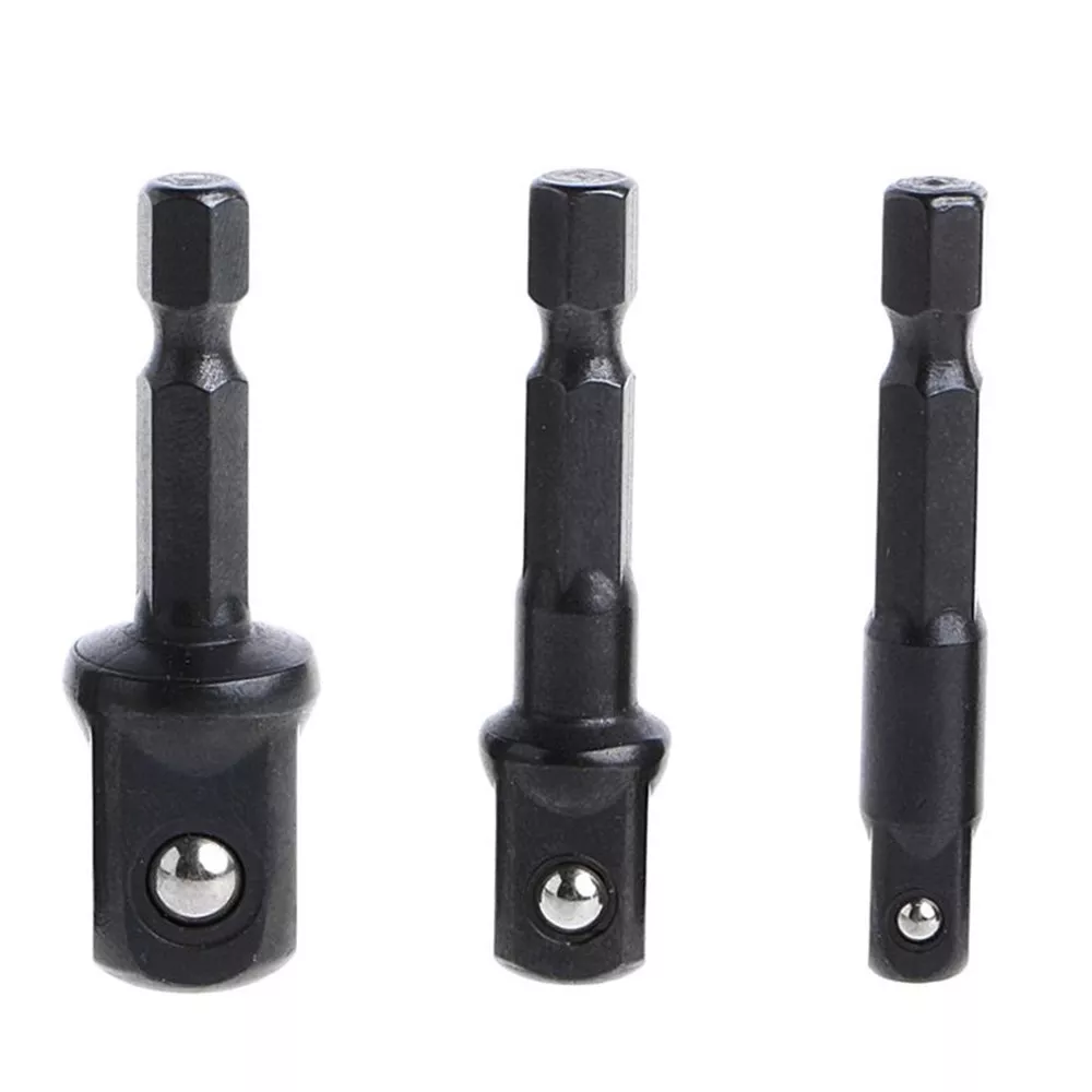 3pc 1 4 3 8 1 2 Inch Hex Shank Socket Adapter to Impact Driver Drill Bit Black