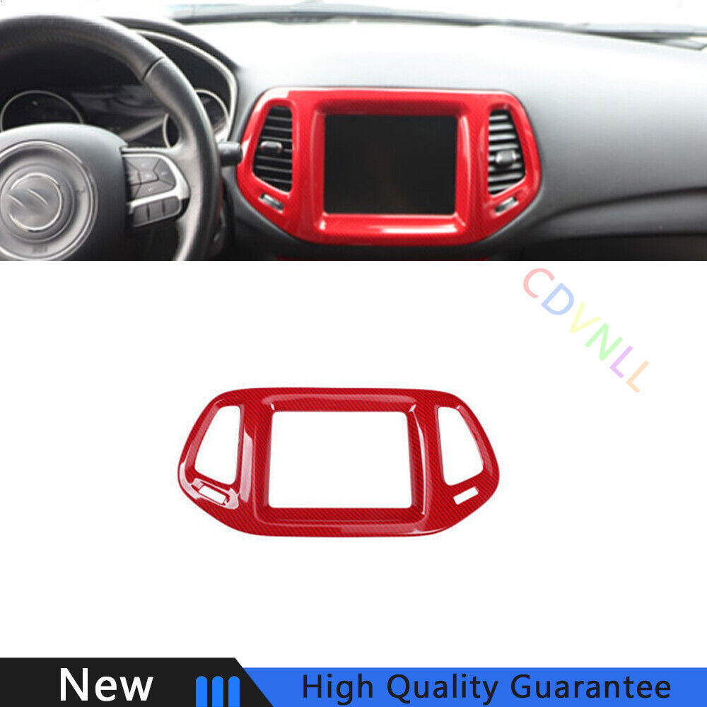 For Jeep Compass 17-2020 Red Carbon Fiber Central Console Navigation Frame Trim