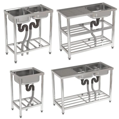 DREAM-GARDENSTORE Catering Sink Commercial Kitchen Stainless Steel Single Double Bowl Drainer Unit