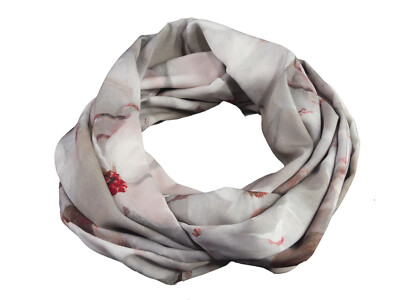 Damen-Rundschal Blumen grau weiß ca. 32 cm x 140 cm 100% Viskose