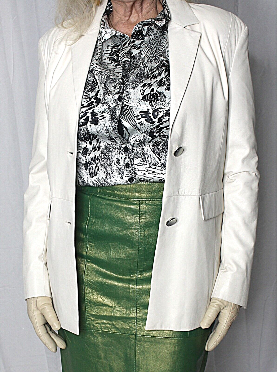 Womens Leather Blazer Jacket M-L 18 SOFT Lambskin White Cream
