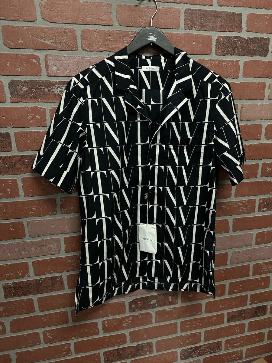 Men's VALENTINO Multicolor Black & White VLTN Logo Shirt Size 48