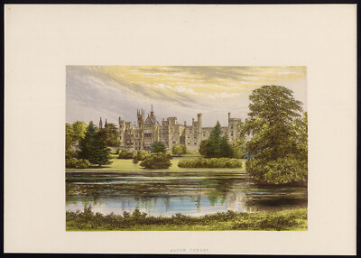 Antiker Druck-ALTON TOWERS-CHEADLE-STAFFORDSHIRE-Morris-Fawcett-Lydon-1880