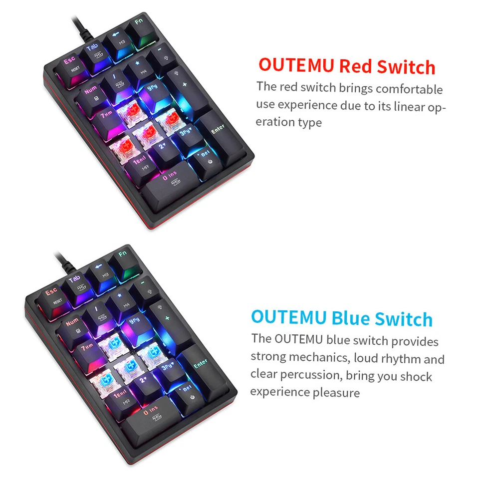 Motospeed USB Wired Numeric Mechanical Keyboard 21 Keys RGB OUTEMU Blue Switch - Image 2 of 4