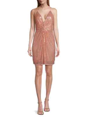 liv foster beaded mini dress Liv Foster Beaded Plunging V Neck Mini Dress