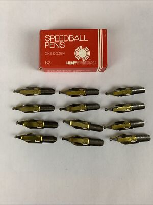Vintage HUNT SPEEDBALL PENS B-2 Round Calligraphy Pen Ink Nibs Box of 12