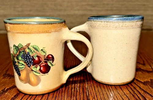 (2) Monroe Salt Works Monroe, Maine  Italian Motif Country Handmade Mugs Retired