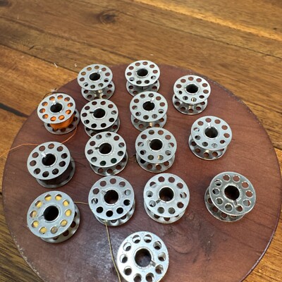 Vintage 10 Hole Metal Sewing Machine Bobbins Lot 16 Singer Kenmore