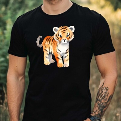 Herren T-Shirt Aquarell Tiger Motiv Baumwolle Größe XS bis 5XL