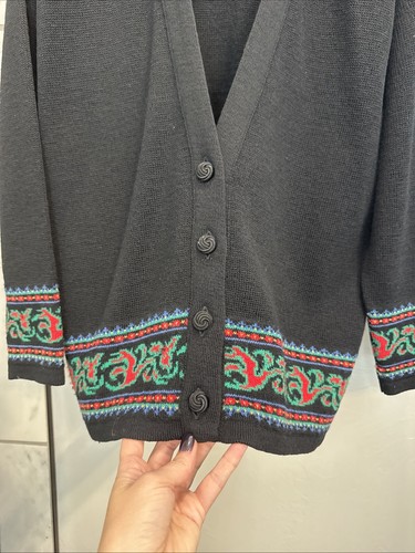 Cardigan donna vintage Pendleton taglia small nero 100% lana vergine - Foto 4 di 6