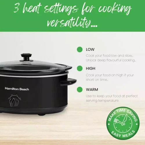 HAMILTON BEACH HBSC070B 6.5L LARGE 8 PORTION CERAMIC BOWL SLOW COOKER IN BLACK - Picture 2 of 6