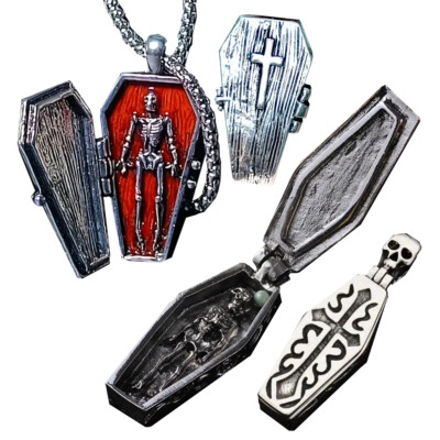 Coffin Gothic Death Jewelry Vintage Silver Look Vampire Pendant Necklace