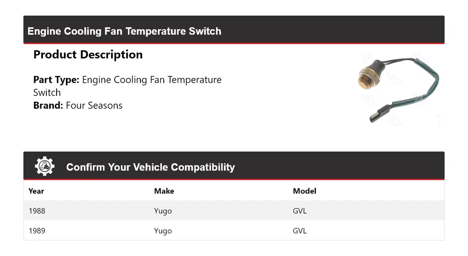 Interruptor de temperatura del ventilador de refrigeración del motor Yugo GVL 1988-1989 4 estaciones Foto 2 de 4