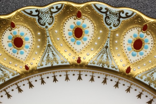 Rare Copeland Plate with Red Turquoise White Enamel Jewels and Gold Decoration - Picture 6 of 13