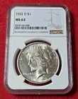 1922 D $1 Peace Silver Dollar 008 - NGC MS63 - 90% Silver - .7734 Ounce