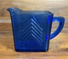 Vintage Hazel Atlas Cobalt Blue Depression Glass Creamer Pitcher 4" x 4" Chevron