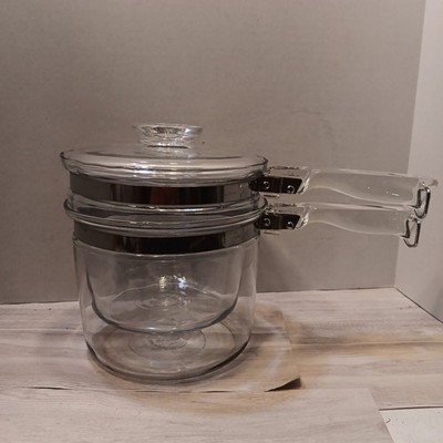 60s Vtg Pyrex Flameware 6283 Glass Double Boiler Insert Pot Lid Complete 6 Cup