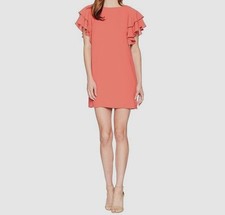 Adrianna Papell Women's Pink Gauzy Crepe Ruffle Sleeve Shift Dress Size 8