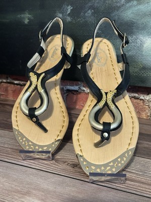 Italina by Summer Rio Black Sandal with Snake Detail Sz 7.5 New In Box