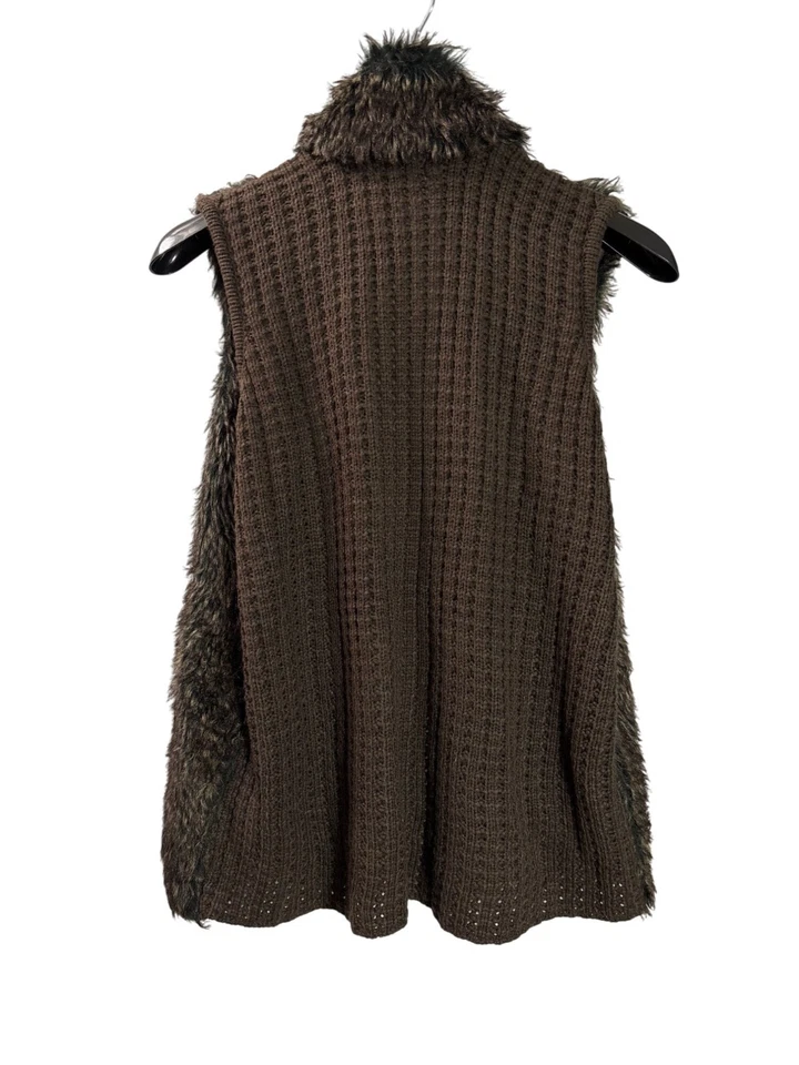 89th & Madison XL Chaleco Sin Mangas Marrón Piel Sin Mangas Frente Abierto Ligero Tejido Bac Foto 2 de 4