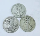 WALKING LIBERTY SILVER HALF DOLLAR LOT OF 3, 90% SILVER #7552