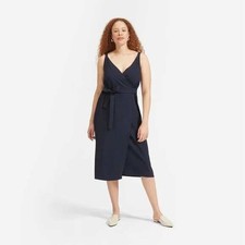 NWOT 4 EVERLANE Japanese Goweave Navy Blue Sleeveless Wrap Dress luxurious